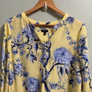 Talbots Yellow and blue flowered silk-like fabric Blouse